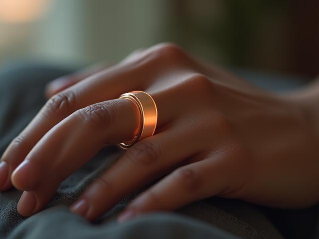 Aura Smart Ring on a person's finger, tracking health data