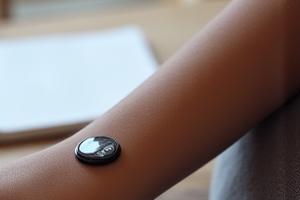 Continuous Glucose Monitor device on an arm